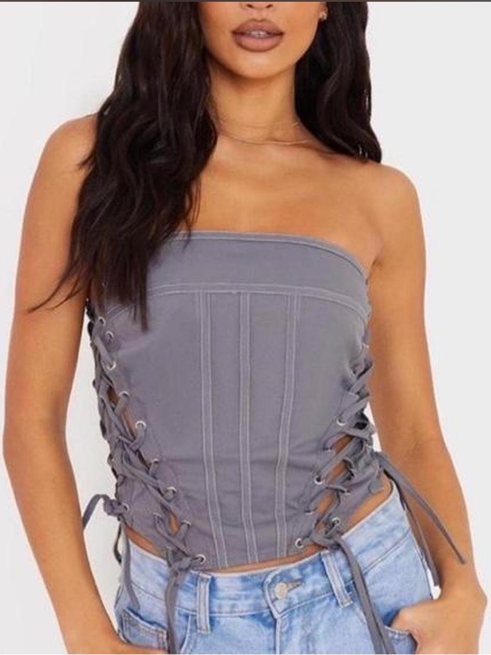 Women's Lace-Up Side Detail Shoulder Bag - Gray